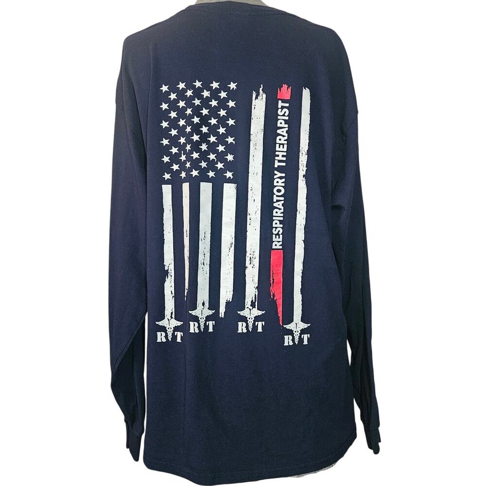 Respiratory Therapist American Flag Print Cotton Long Sleeve Tee Size Large
